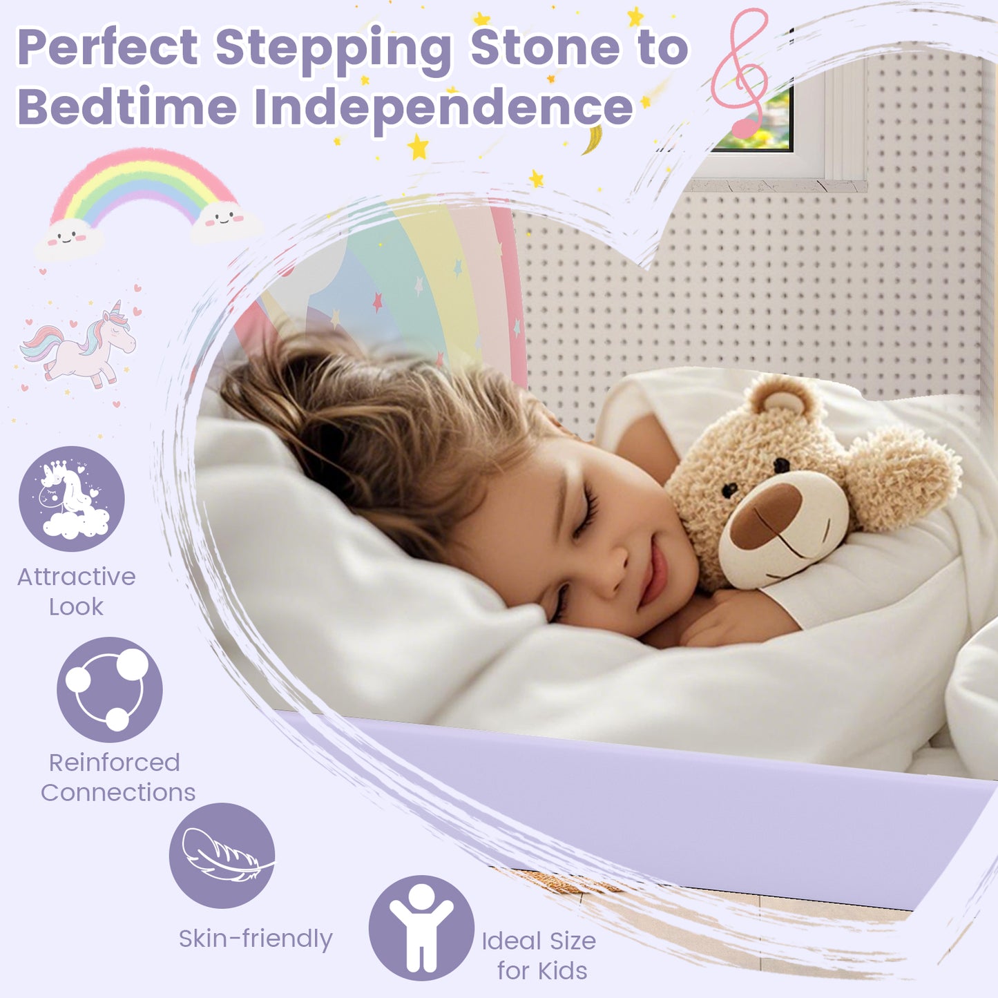 Single Floor Bed Frame Upholstered Twin Size Kids Floor Bed for 3+ Kids-Purple