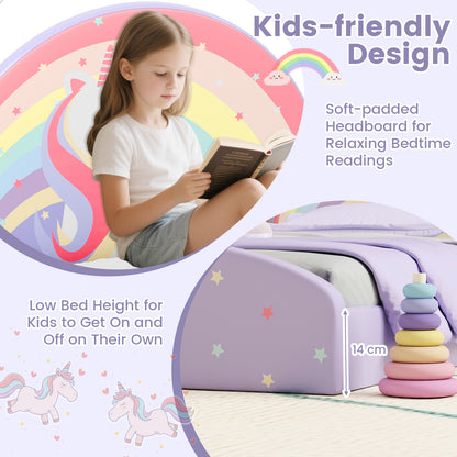 Single Floor Bed Frame Upholstered Twin Size Kids Floor Bed for 3+ Kids-Purple