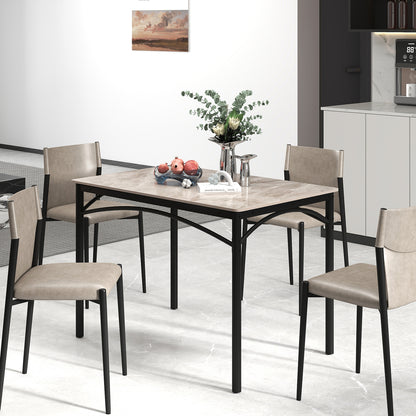 Sintered Stone Dining Table for 4 People with Faux Marble Tabletop and Metal Legs-Grey