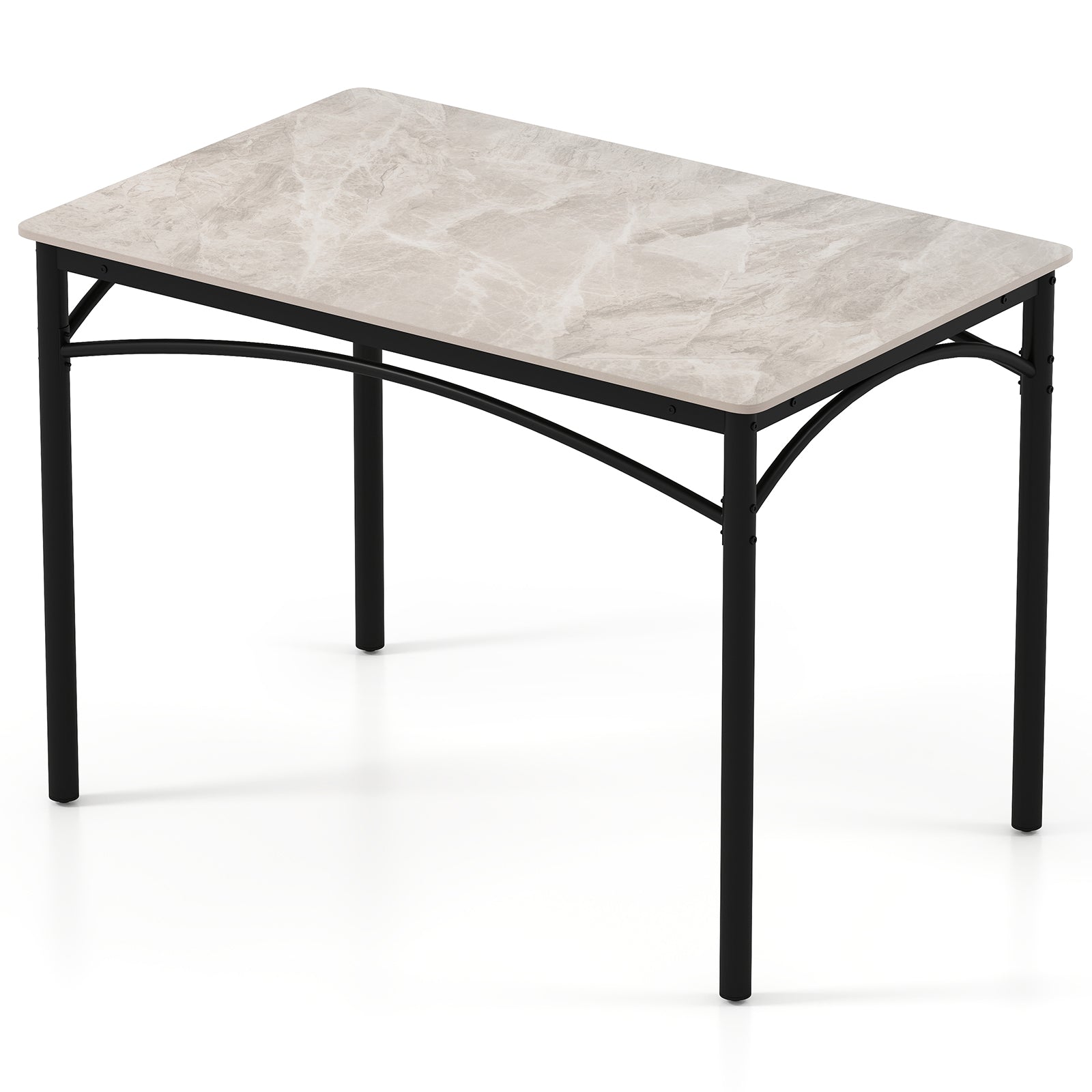 Sintered Stone Dining Table for 4 People with Faux Marble Tabletop and Metal Legs-Grey