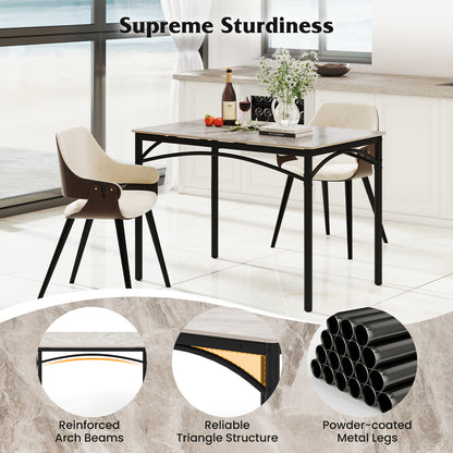 Sintered Stone Dining Table for 4 People with Faux Marble Tabletop and Metal Legs-Grey