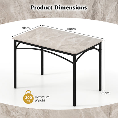 Sintered Stone Dining Table for 4 People with Faux Marble Tabletop and Metal Legs-Grey