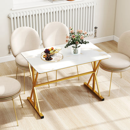 Sintered Stone Dining Table Rectangular Kitchen Table with Metal Frame-Golden