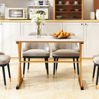 Sintered Stone Dining Table Rectangular Kitchen Table with Metal Frame-Golden