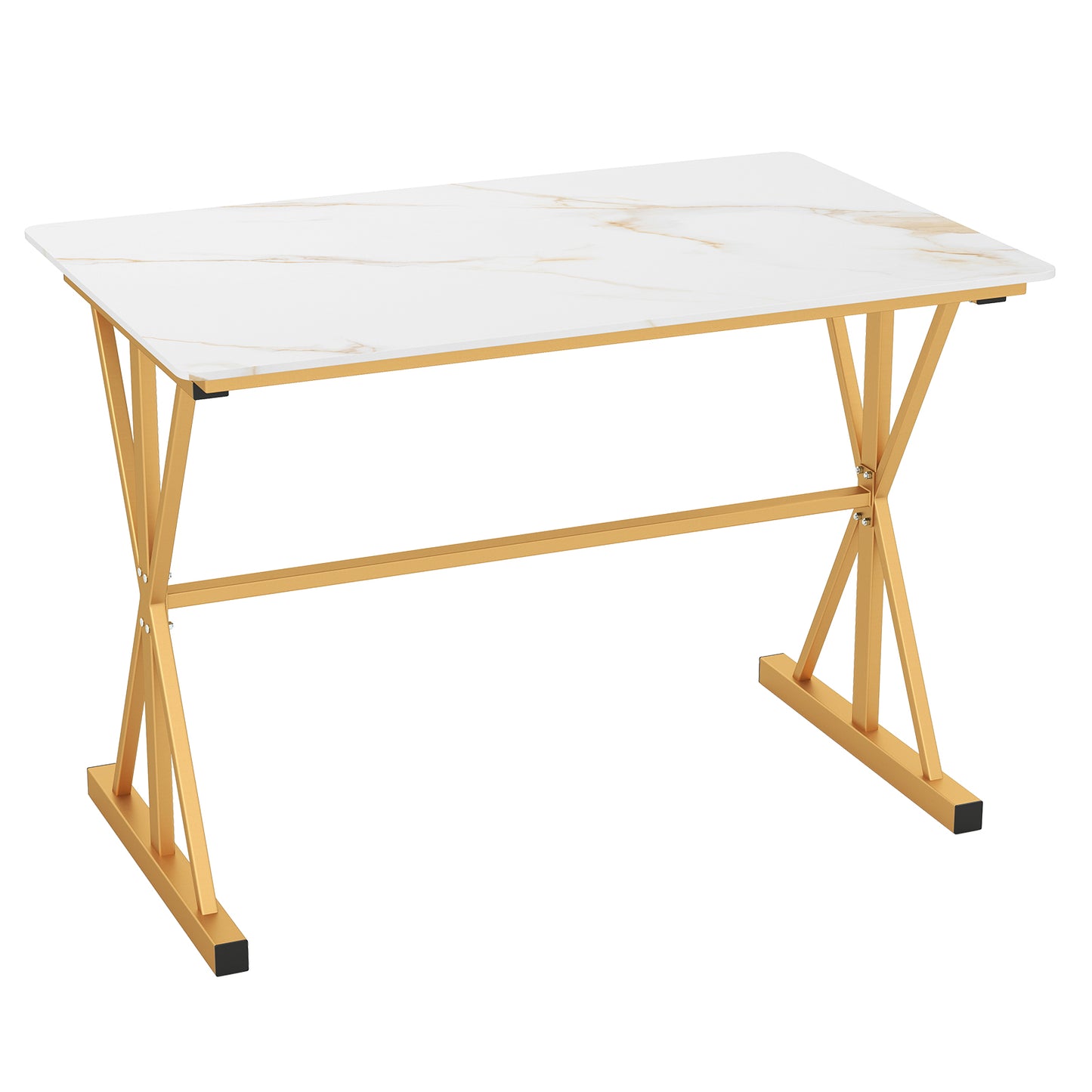 Sintered Stone Dining Table Rectangular Kitchen Table with Metal Frame-Golden