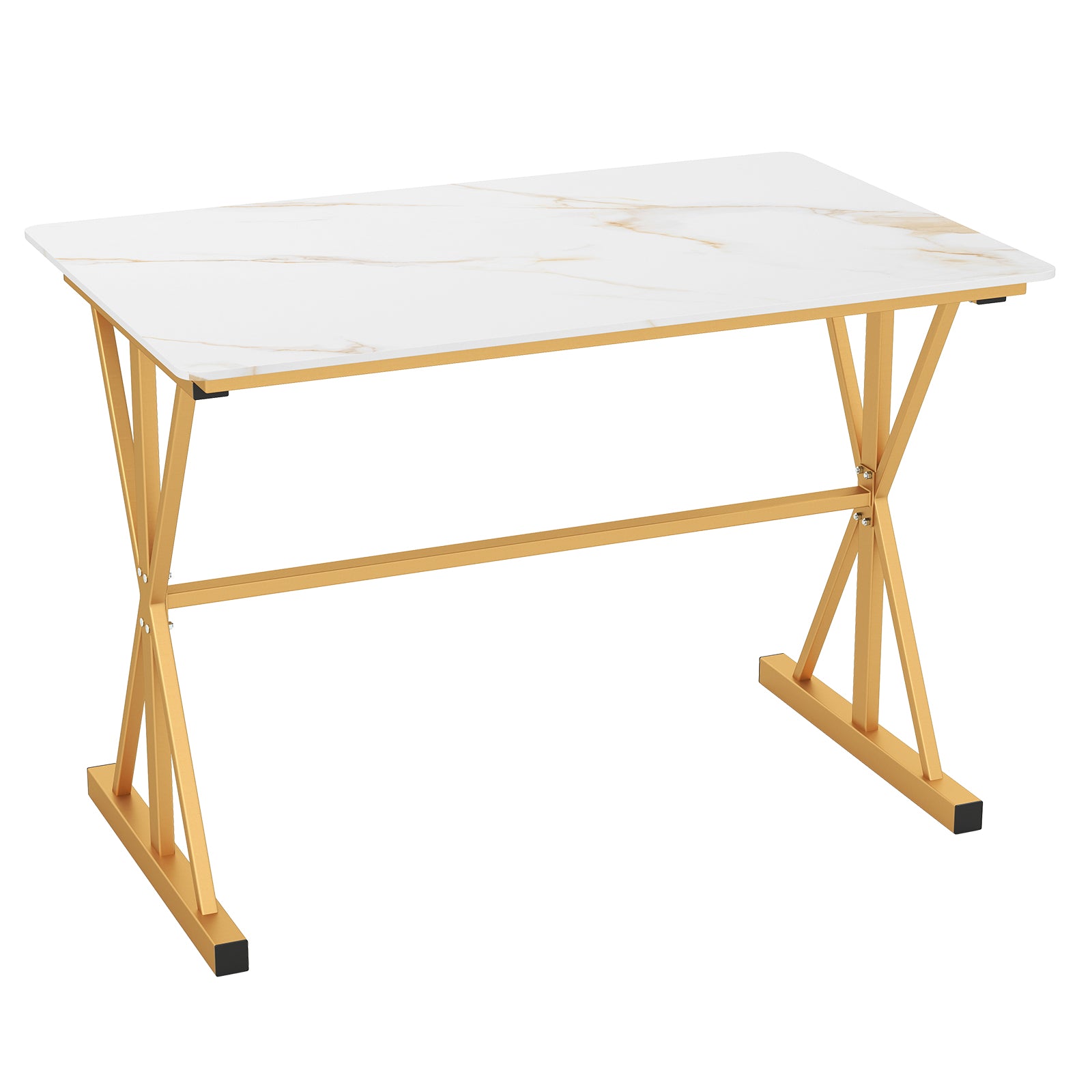 Sintered Stone Dining Table Rectangular Kitchen Table with Metal Frame-Golden