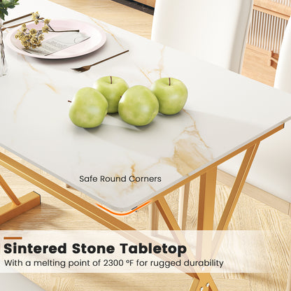 Sintered Stone Dining Table Rectangular Kitchen Table with Metal Frame-Golden