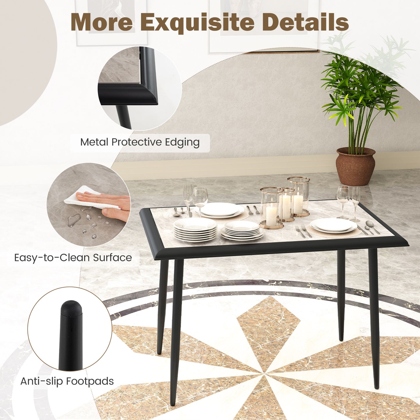 Sintered Stone Dining Table Rectangular Kitchen Table with Metal Frame-Grey