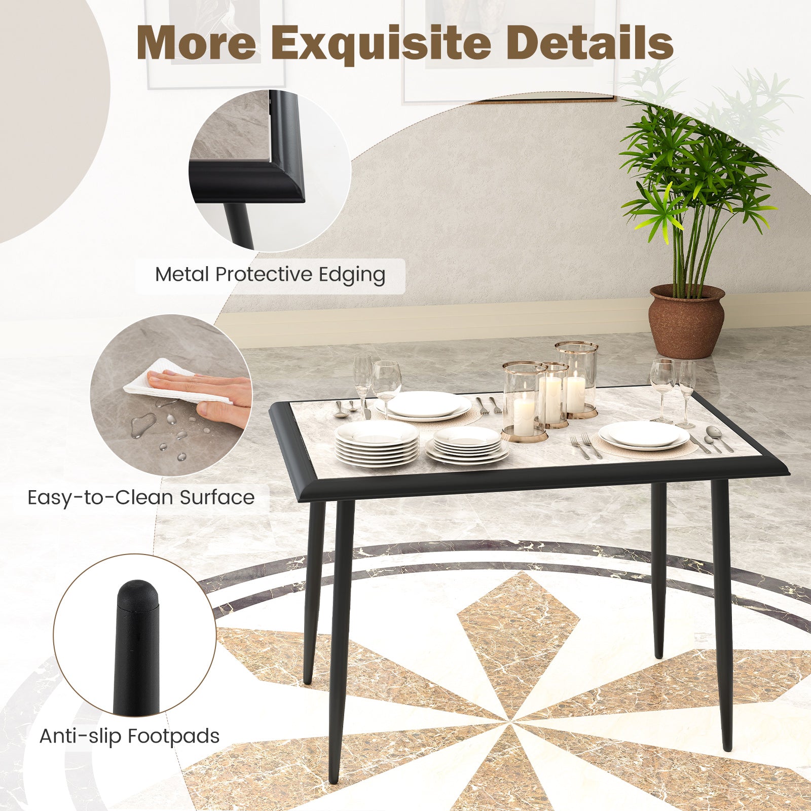 Sintered Stone Dining Table Rectangular Kitchen Table with Metal Frame-Grey