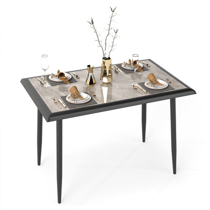 Sintered Stone Dining Table Rectangular Kitchen Table with Metal Frame-Grey