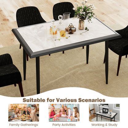 Sintered Stone Dining Table Rectangular Kitchen Table with Metal Frame-Grey
