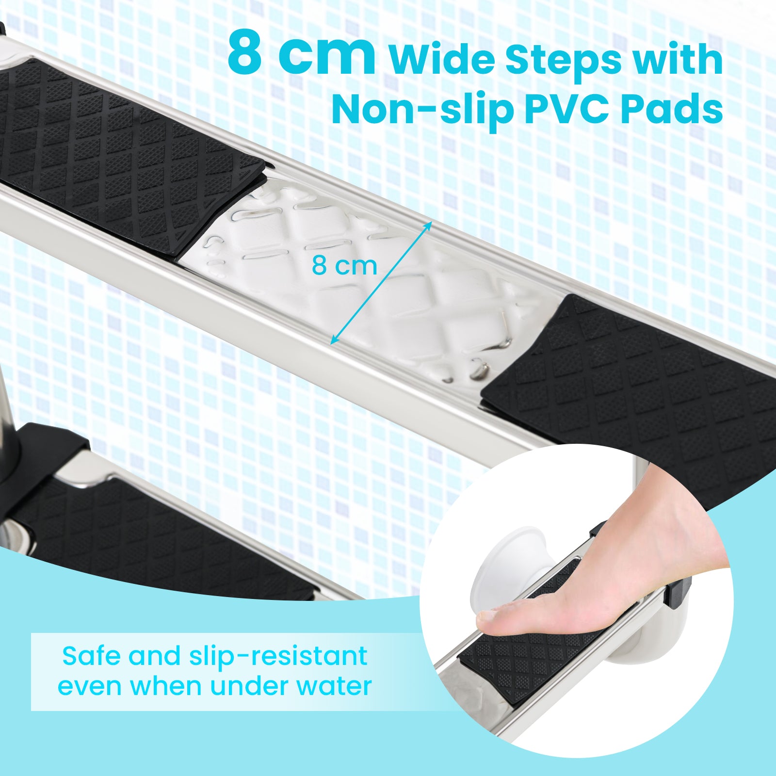 Stainless Steel Inground Pool Ladder with 4 Non-slip Steps
