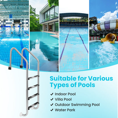 Stainless Steel Inground Pool Ladder with 4 Non-slip Steps