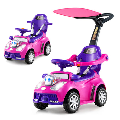 3 in 1 Push Car Stroller Sliding Walking Car with Horn for Toddler -Pink