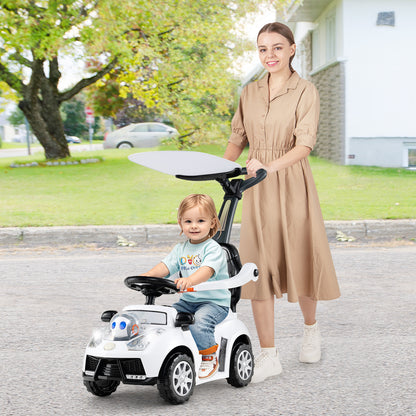 3 in 1 Push Car Stroller Sliding Walking Car with Hor forn Toddler -White