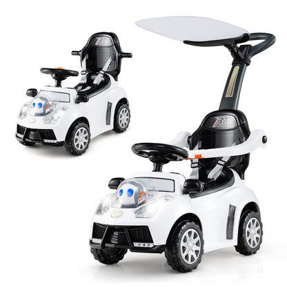 3 in 1 Push Car Stroller Sliding Walking Car with Hor forn Toddler -White