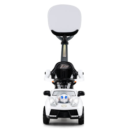 3 in 1 Push Car Stroller Sliding Walking Car with Hor forn Toddler -White
