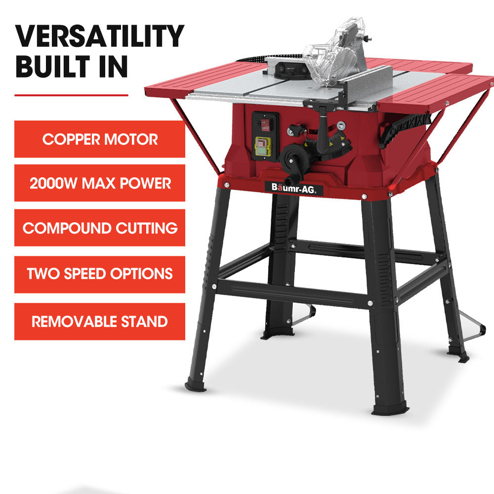 2000W 0.25m Table Saw with Stand & Laser Guide, Adjustable Blade & Fence