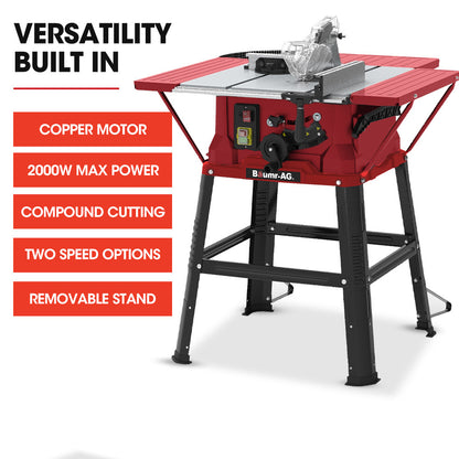 2000W 0.25m Table Saw with Stand & Laser Guide, Adjustable Blade & Fence