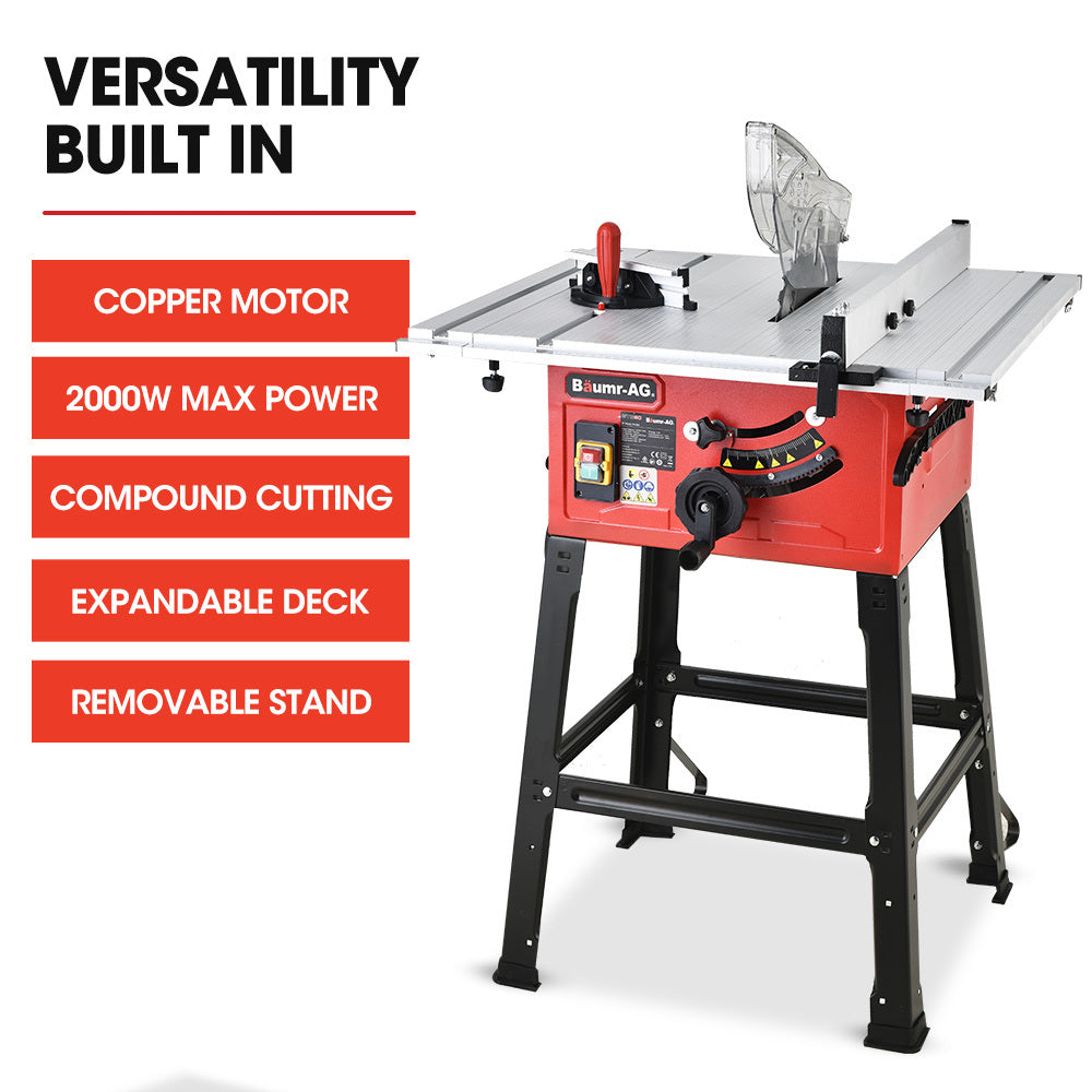 2000W 0.25m Table Saw with Stand, Extendable Deck, Laser Guide