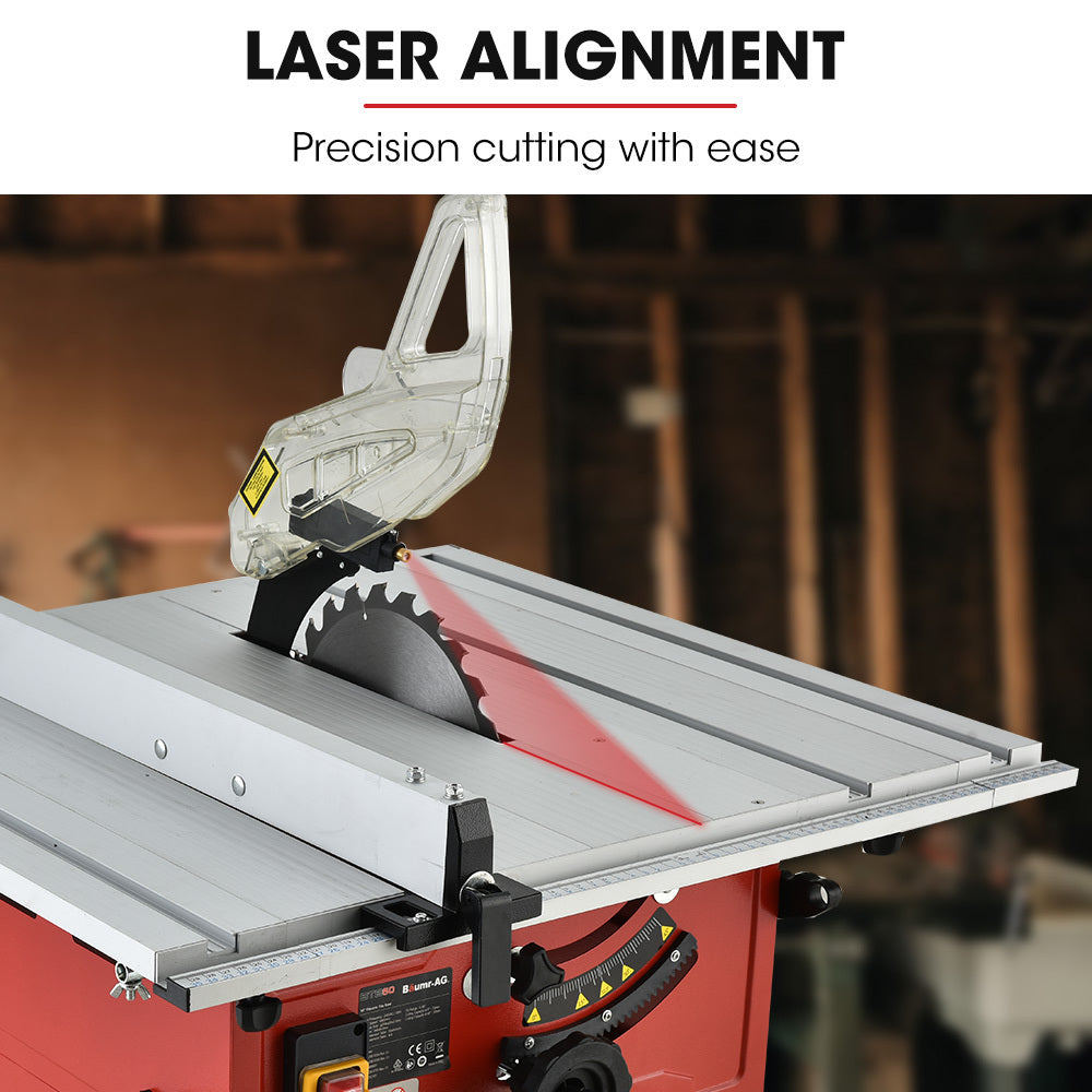 2000W 0.25m Table Saw with Stand, Extendable Deck, Laser Guide