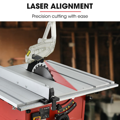 2000W 0.25m Table Saw with Stand, Extendable Deck, Laser Guide