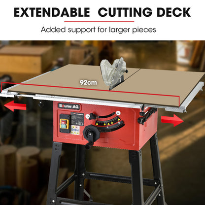 2000W 0.25m Table Saw with Stand, Extendable Deck, Laser Guide