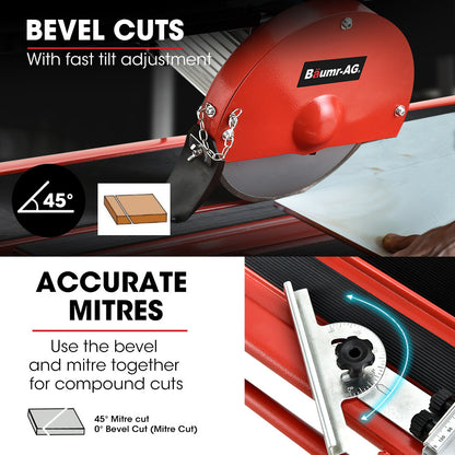800W Electric Tile Saw Cutter with 0.2m Blade, 0.72m Cutting Length, Extension Table