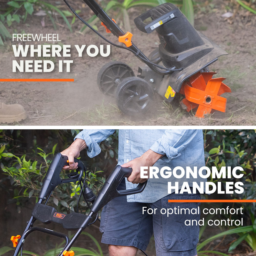 Electric Garden Tiller & Cultivator, 1400W, Adjustable Depth, 6 Tines, 0.15m Wheels