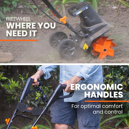 Electric Garden Tiller & Cultivator, 1400W, Adjustable Depth, 6 Tines, 0.15m Wheels