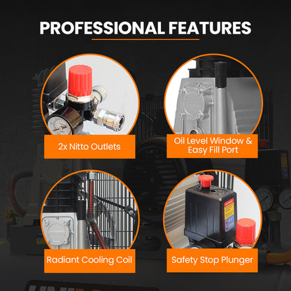 50L 2.2kW Air Compressor, 280L/min, 8 Bar, Brushless Motor, Certified Tank