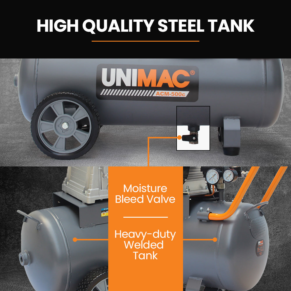 50L 2.2kW Air Compressor, 280L/min, 8 Bar, Brushless Motor, Certified Tank