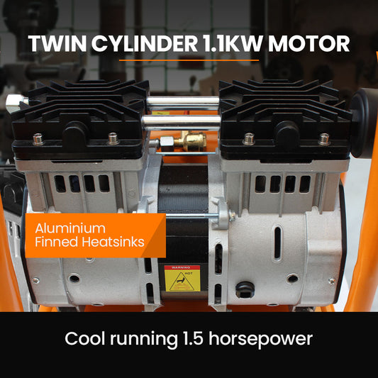 1.1kW 6L Silent Oil-Free Portable Electric Air Compressor, 17kg, 0.15m