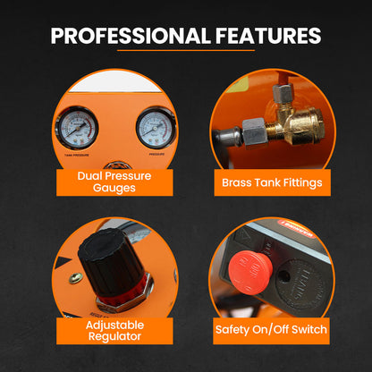 1.1kW 6L Silent Oil-Free Portable Electric Air Compressor, 17kg, 0.15m
