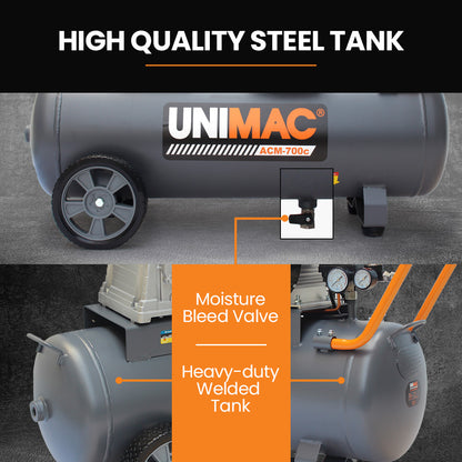 70L 2.2kW Air Compressor, 280L/min, 116PSI, Brushless Motor, Durable Tank