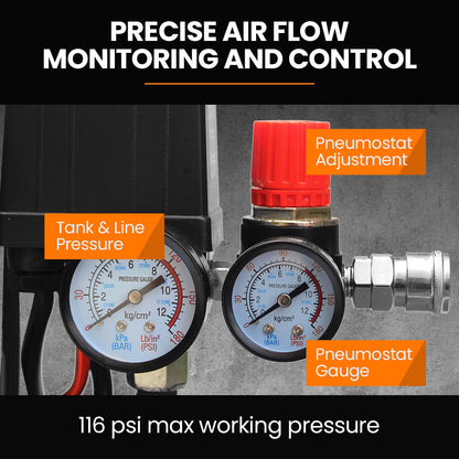 70L 2.2kW Air Compressor, 280L/min, 116PSI, Brushless Motor, Durable Tank