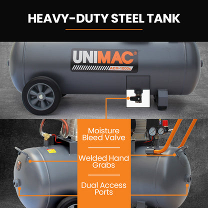 100L Industrial Air Compressor, 2.6kW, 370L/min, 116PSI, Brushless Motor