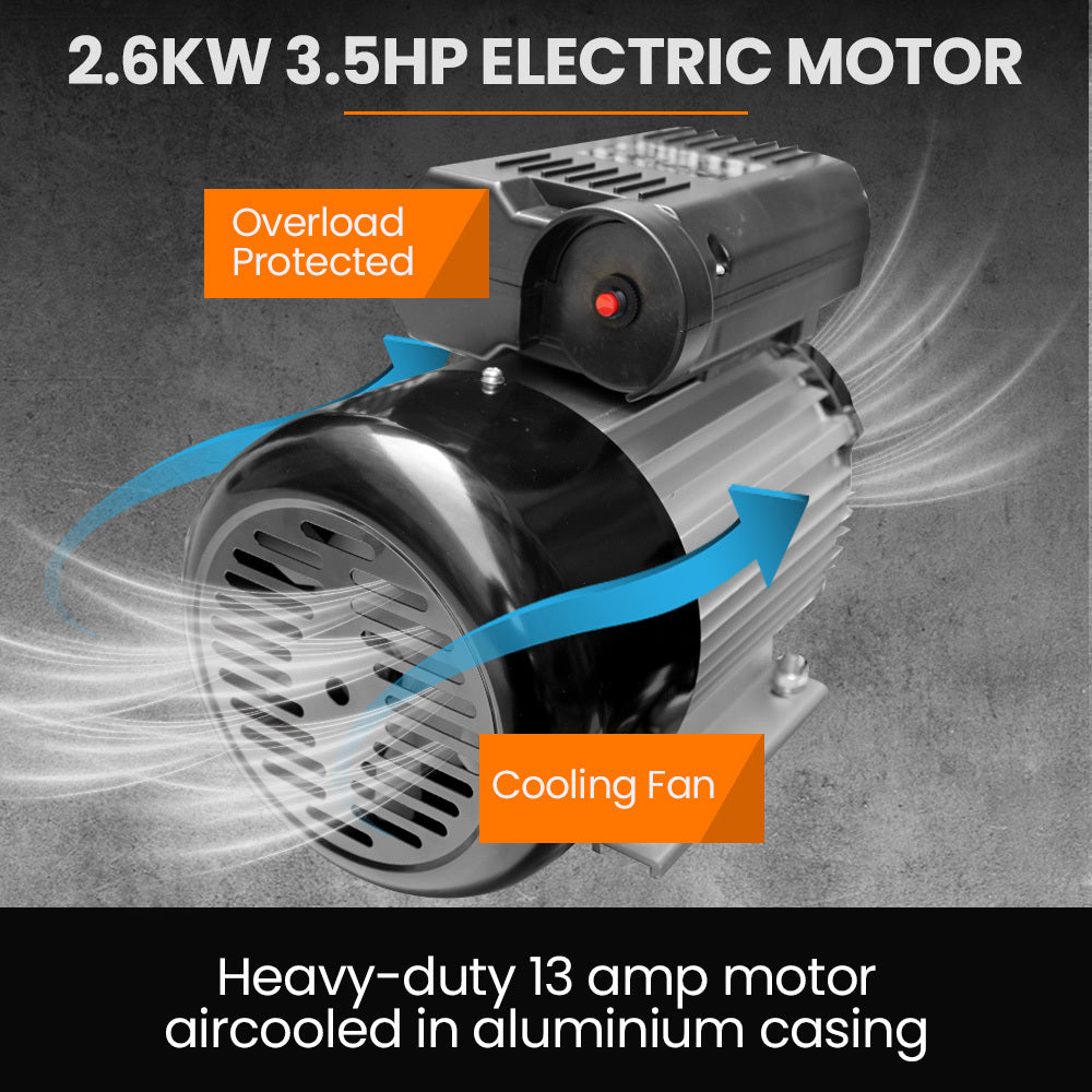 100L Industrial Air Compressor, 2.6kW, 370L/min, 116PSI, Brushless Motor