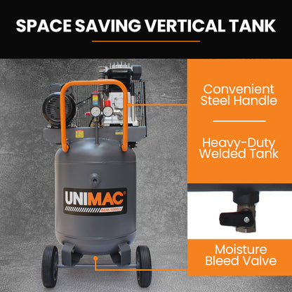 Industrial Air Compressor 100L, 2.6kW, 370L/min, 116PSI, Brushless Motor