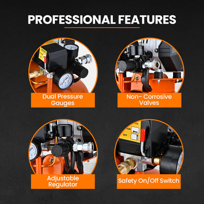 15L Portable Oil-Free Air Compressor, 1.1kW, 0.38m Tank, 19kg, 116PSI
