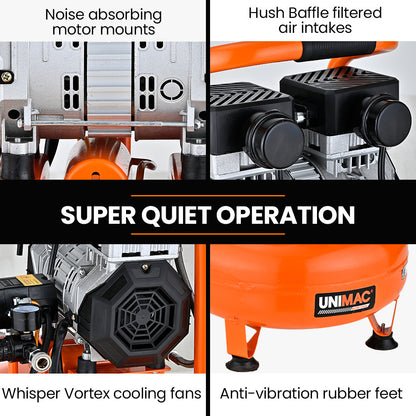 15L Portable Oil-Free Air Compressor, 1.1kW, 0.38m Tank, 19kg, 116PSI