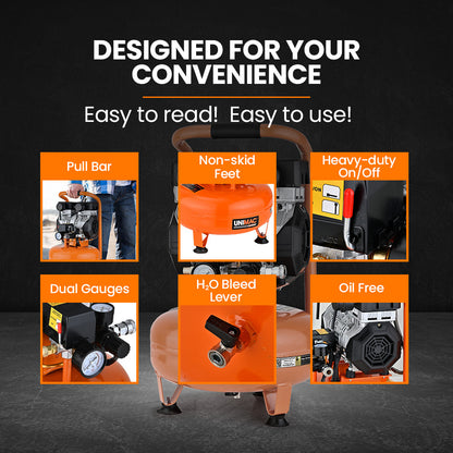 15L Portable Oil-Free Air Compressor, 1.1kW, 0.38m Tank, 19kg, 116PSI