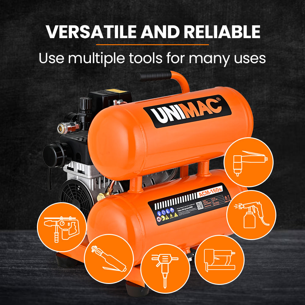 16L Twin Tank Portable Air Compressor, 116PSI, Silent Oil-Free, 1.1HP Motor