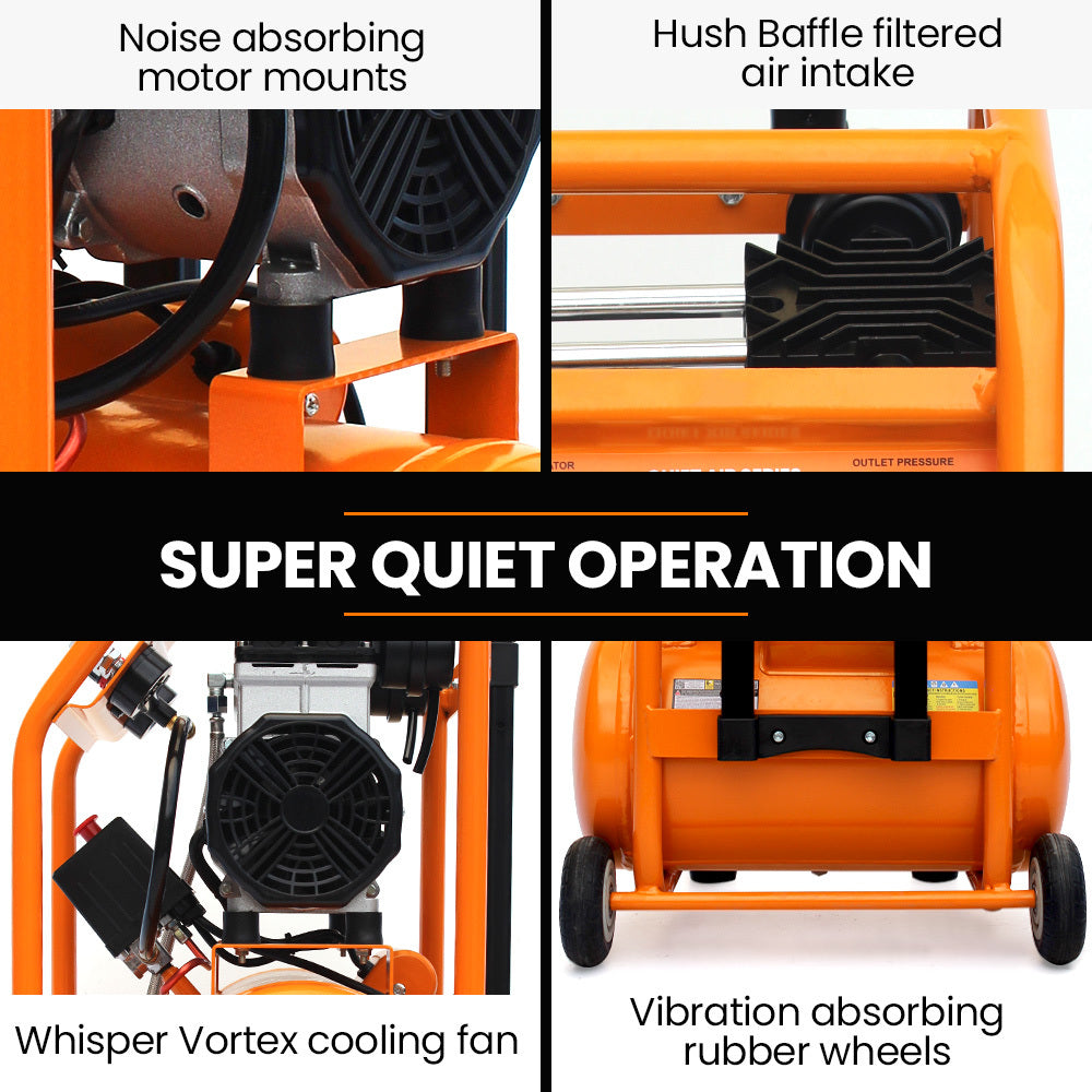 16L Silent Electric Air Compressor, 116PSI, Portable with Wheels & Handle