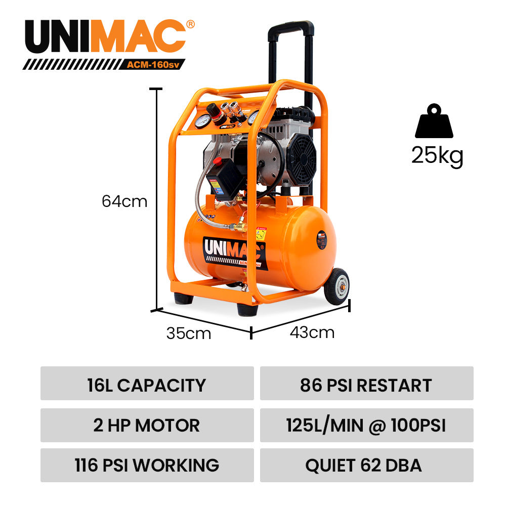 16L Silent Electric Air Compressor, 116PSI, Portable with Wheels & Handle