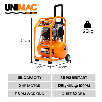 16L Silent Electric Air Compressor, 116PSI, Portable with Wheels & Handle