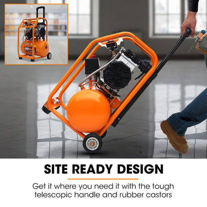 16L Silent Electric Air Compressor, 116PSI, Portable with Wheels & Handle