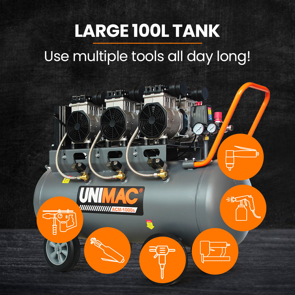 100L Oil-Free Air Compressor with 4.5 HP, Quiet Operation, and Dual Outlets