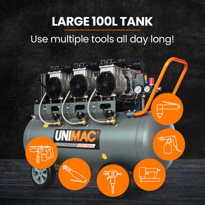 100L Oil-Free Air Compressor with 4.5 HP, Quiet Operation, and Dual Outlets