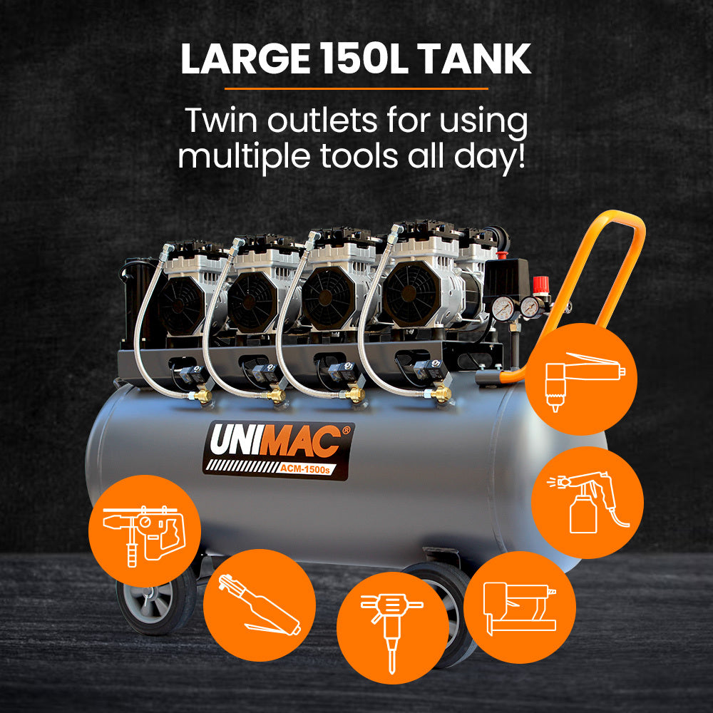 150L Ultra-Quiet Oil-Free Electric Air Compressor with Quad Motor, 4.5 HP